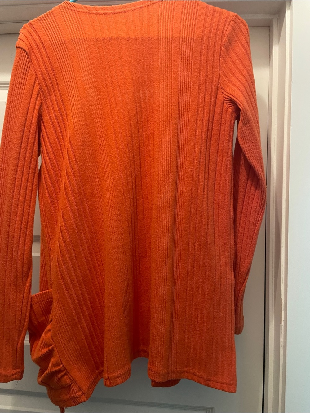 Open-Front Ribbed Cardigan in Bright Orange - Picture 2 of 2
